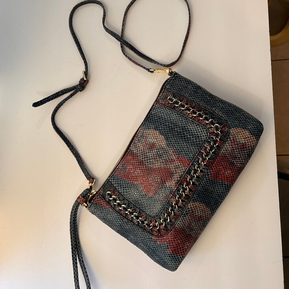 Aimee Kestenberg Snake Embossed Leather Crossbody with Gold Chain Detail